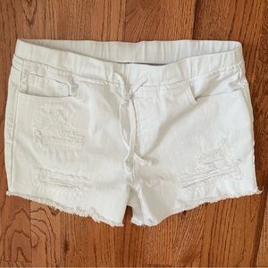 EUC YMI Dream Distressed Shorts. White. Size Small. Drawstring.